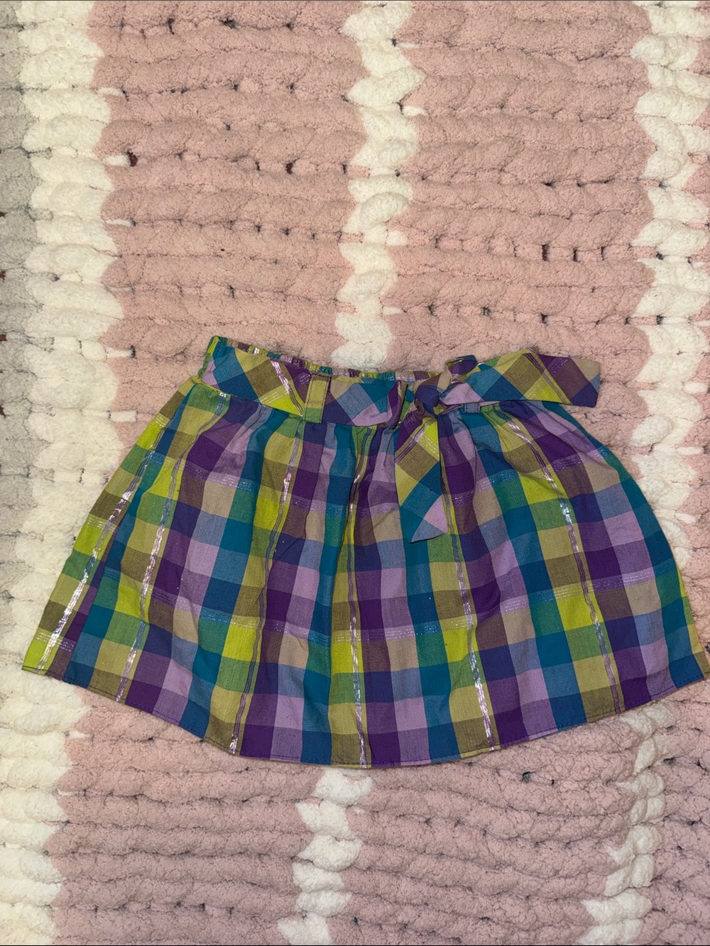 Colorful Plaid Bow Waist Skirt
